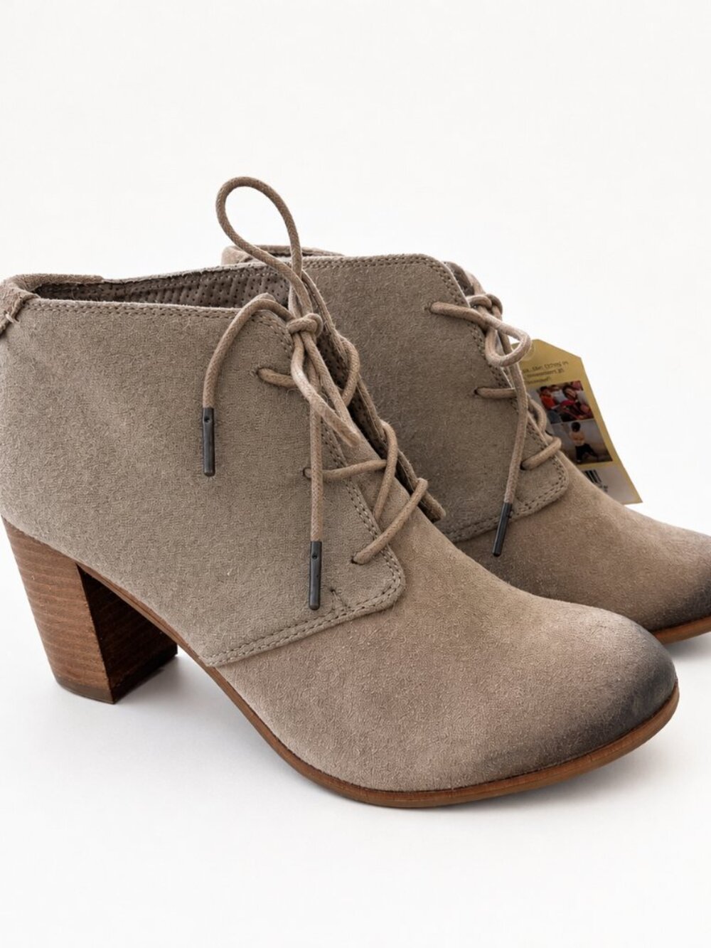 TOMS Taupe Suede Lace-Up Ankle Booties Block Heel Size 9.5